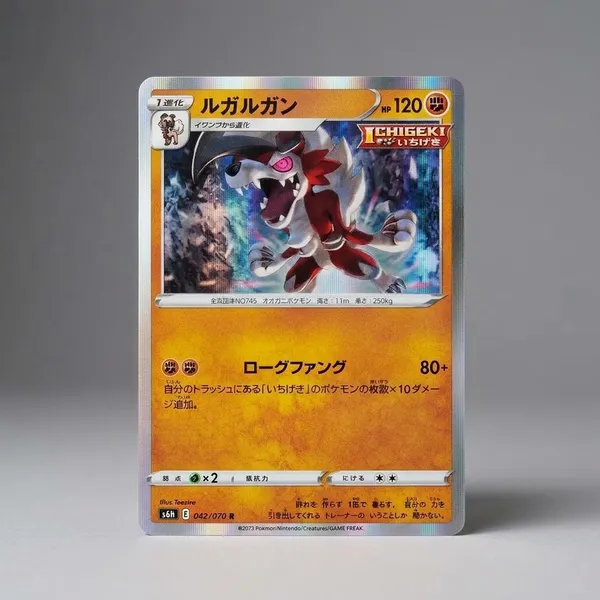 Pokemon_Card_Lycanroc_Holo_Ichigeki_S6h_042_070_R_Nintendo_Japanese