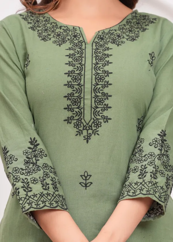 Libas_India_Green_embroided_cotton_kurta_and_pant_set_with_dupatta