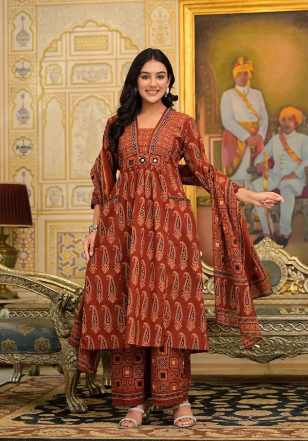 Biba_Jaipur_Women_Floral_Printed_Empire_Anarkali_Pure_Cotton_Kurta_Set