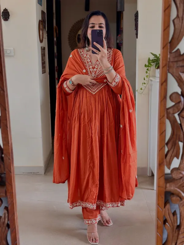 Rust_Orange_Embroidered_Cotton_Anarkali_Set_with_Dupatta