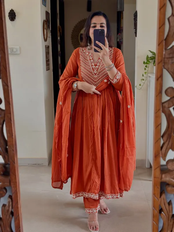 Rust_Orange_Embroidered_Cotton_Anarkali_Set_with_Dupatta