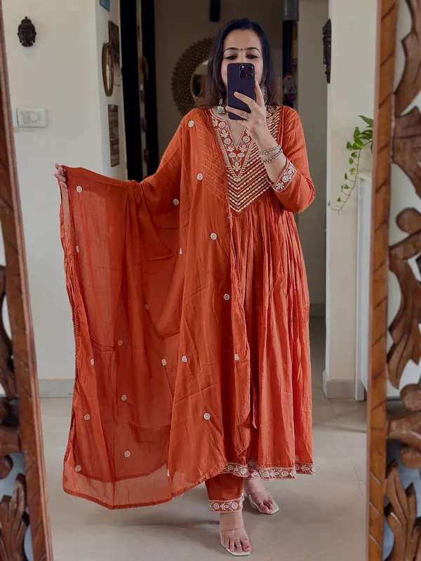 Rust_Orange_Embroidered_Cotton_Anarkali_Set_with_Dupatta