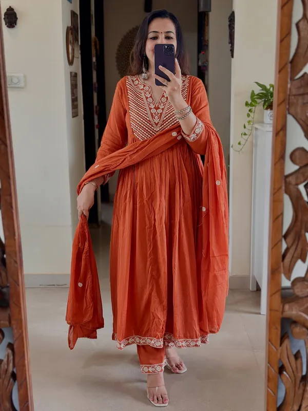 Rust_Orange_Embroidered_Cotton_Anarkali_Set_with_Dupatta
