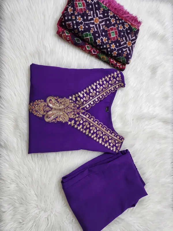 Blue_Solid_Zari_Embroidered_Straight_Fit_Cotton_Kurta_With_Pant_&_Patola_Printed_Dupatta_For_Women