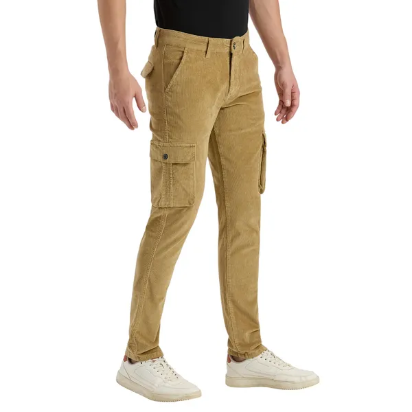 Khaki_Casual_Corduroy_Cargo_Pants_For_Men