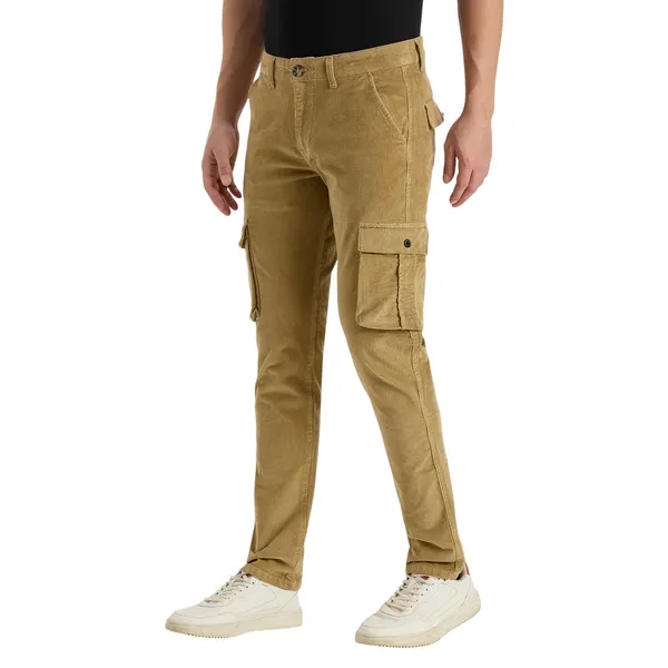 Khaki_Casual_Corduroy_Cargo_Pants_For_Men