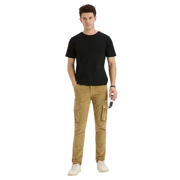 Khaki_Casual_Corduroy_Cargo_Pants_For_Men