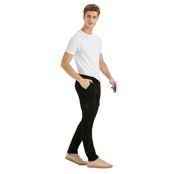 Black_Casual_Corduroy_Cargo_Pants_For_Men