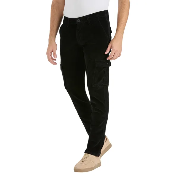 Black_Casual_Corduroy_Cargo_Pants_For_Men
