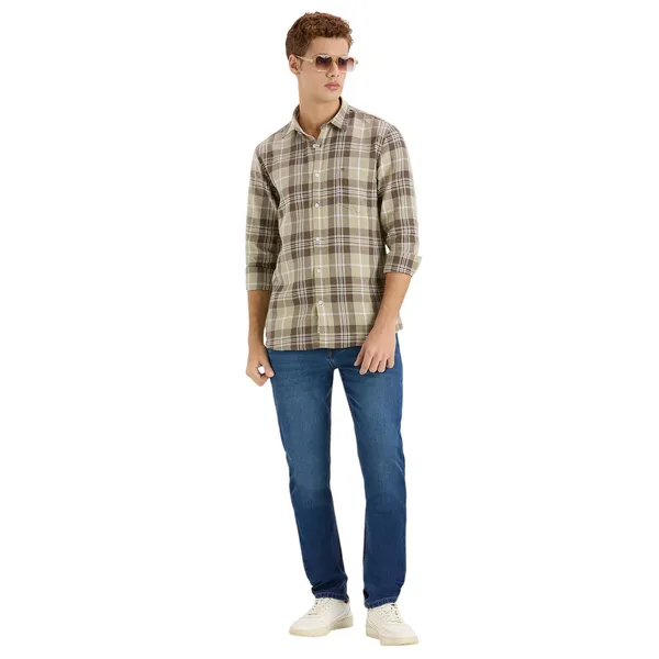 Khaki_Casual_Full_Sleeves_Cotton_Shirt_For_Men