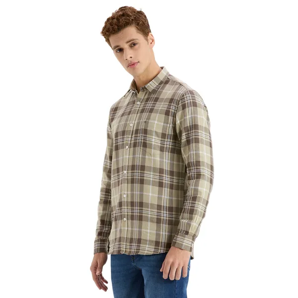 Khaki_Casual_Full_Sleeves_Cotton_Shirt_For_Men