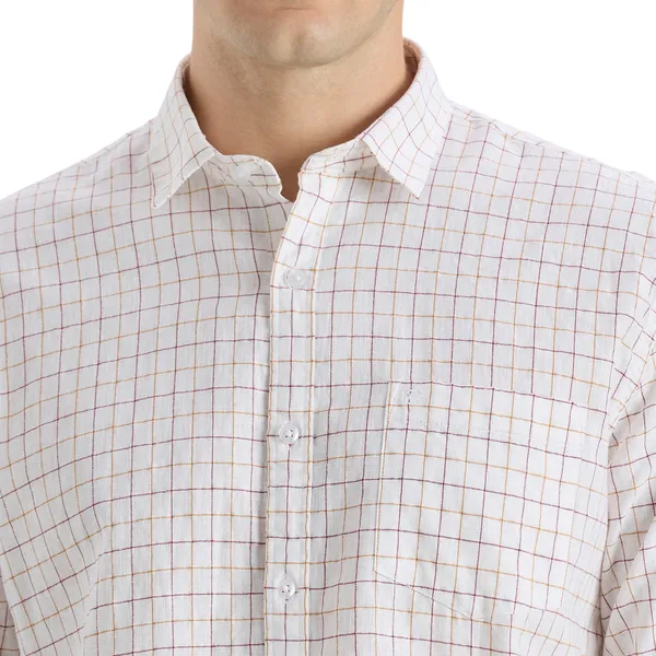 White_&_Maroon_Casual_Full_Sleeves_Cotton_Shirt_For_Men