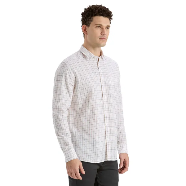 White_&_Maroon_Casual_Full_Sleeves_Cotton_Shirt_For_Men