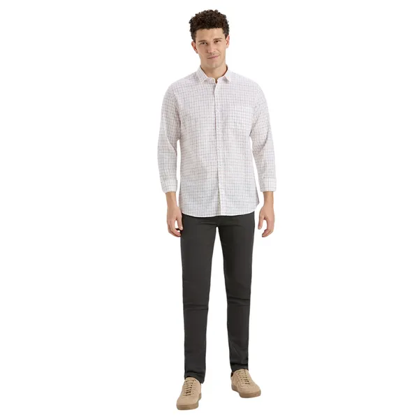 White_&_Maroon_Casual_Full_Sleeves_Cotton_Shirt_For_Men