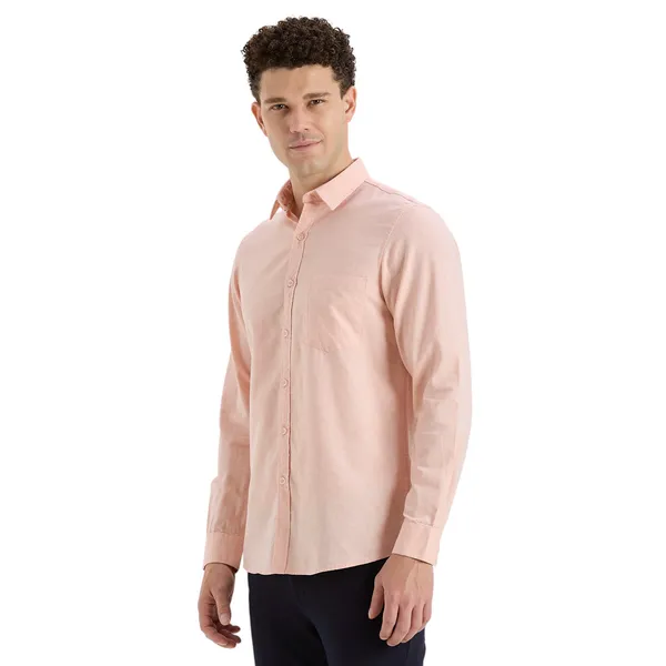 Peach_Casual_Full_Sleeves_Cotton_Shirt_For_Men
