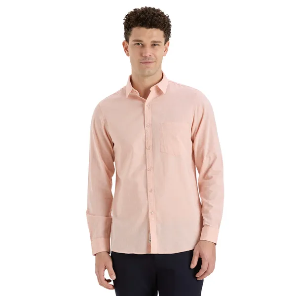 Peach_Casual_Full_Sleeves_Cotton_Shirt_For_Men