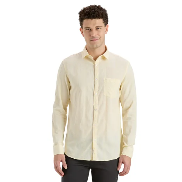 Light_Yellow_Casual_Full_Sleeves_Cotton_Shirt_For_Men