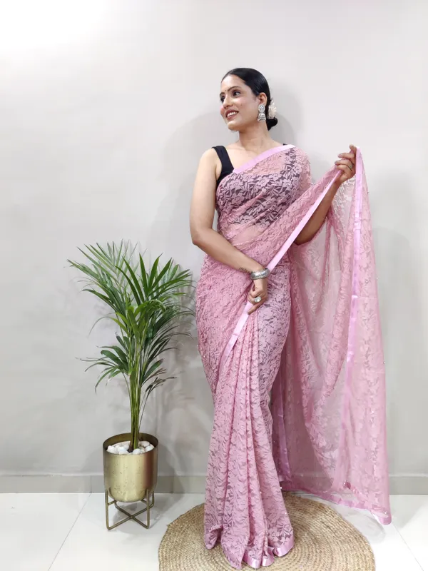 Pink_Net_Printed_Saree_For_Women