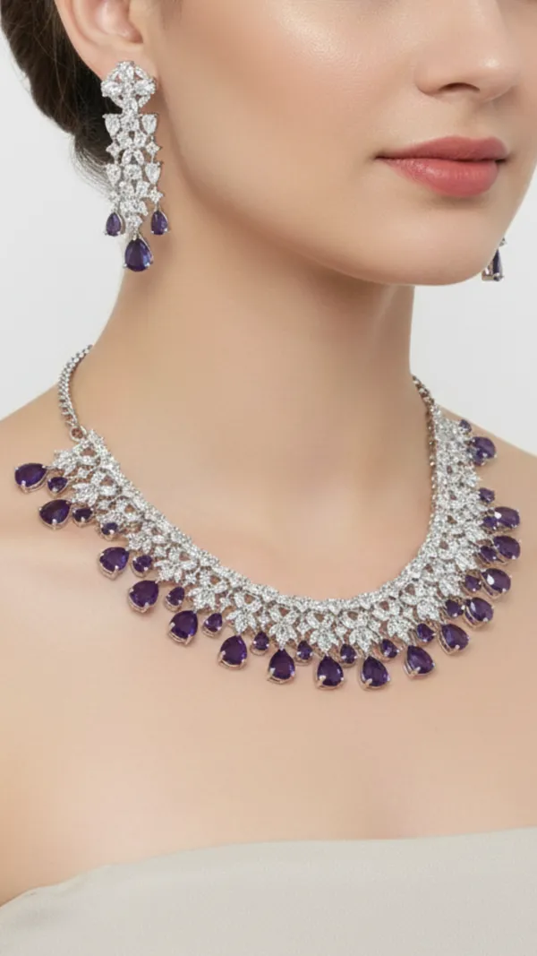 Royal_Purple__American_Diamond_Necklace_&_Earring_Set__For_Women