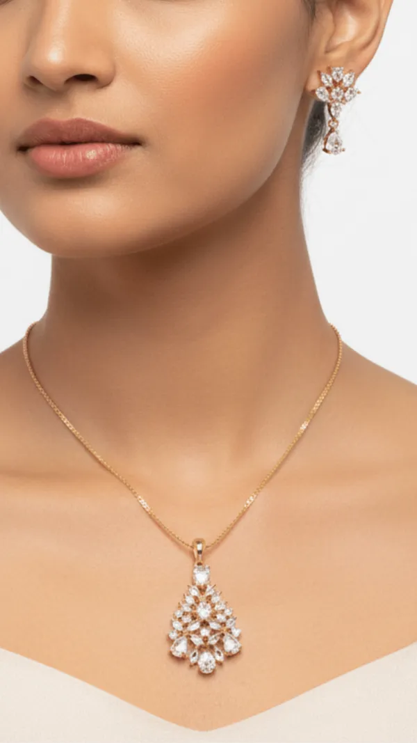 Gold_&_White_Mist_AAA_Grade_American_Diamond_Pendant_And_Earring_Rhodium_Plating_Set_For_Women