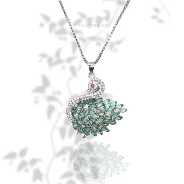 Teal_Green_Swan_Majesty_American_Diamond_Pendant_&_Earring_Set__For_Women