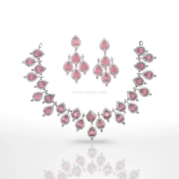 Pink_American_Diamond_Necklace_&_Earring_Set_For_Women