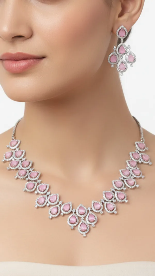 Pink_American_Diamond_Necklace_&_Earring_Set_For_Women