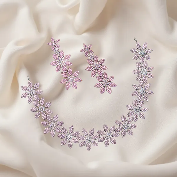 Pink_Blossom_American_Diamond_Necklace_&_Earring_Set__For_Women