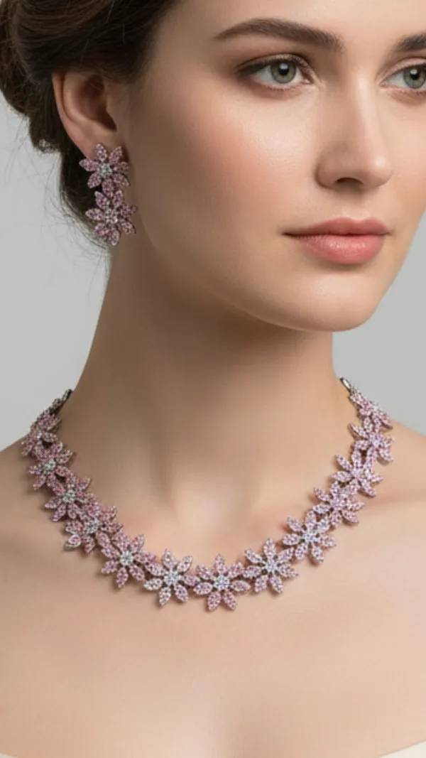 Pink_Blossom_American_Diamond_Necklace_&_Earring_Set__For_Women