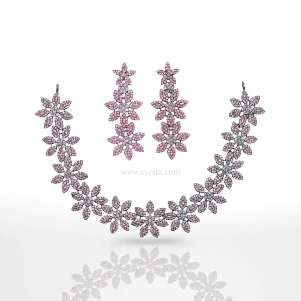Pink_Blossom_American_Diamond_Necklace_&_Earring_Set__For_Women