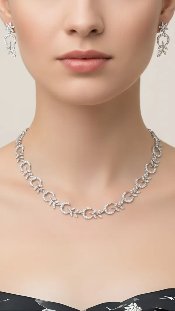 Silver_Delicate_Crystal_Vine_American_Diamond_Necklace_&_Earring_Set__For_Women