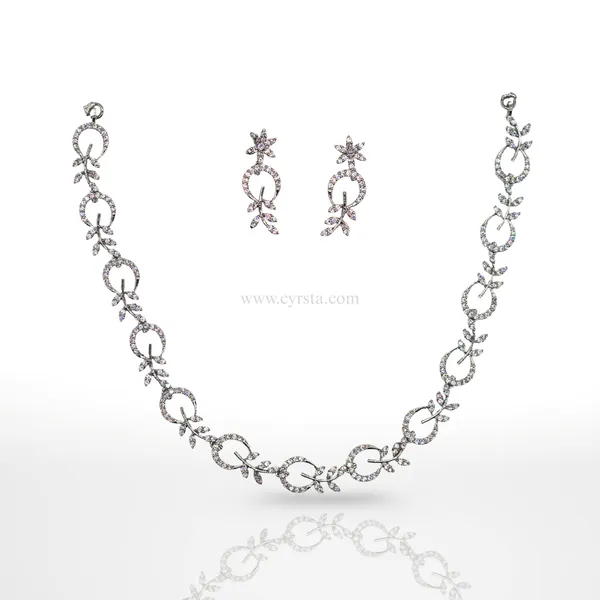 Silver_Delicate_Crystal_Vine_American_Diamond_Necklace_&_Earring_Set__For_Women