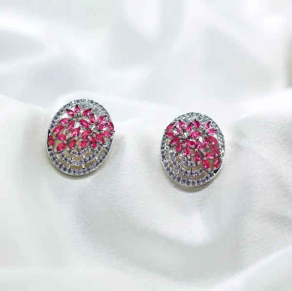 Pink_&_Silver_Blossom_Radiance_American_Diamond_Earrings__For_Women