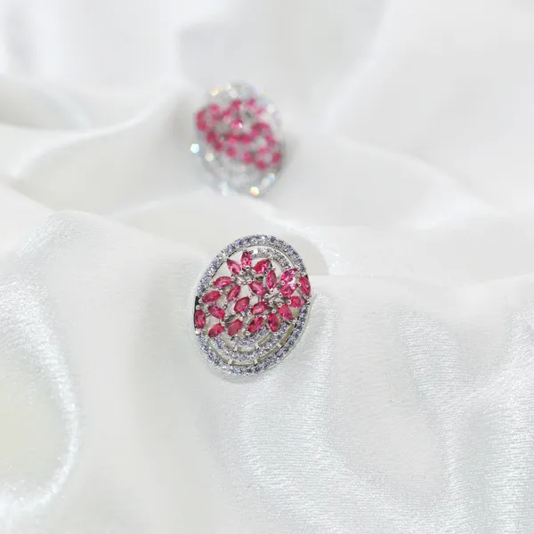 Pink_&_Silver_Blossom_Radiance_American_Diamond_Earrings__For_Women