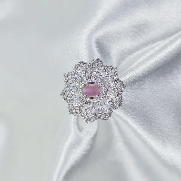 Silver_&_Pink_Blush_Bloom_American_Diamond_Ring
