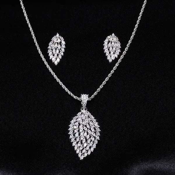 White_Leaf_Mist_AAA_Grade_American_Diamond_Pendant_And_Earring_Rhodium_Plating_Set_For_Women