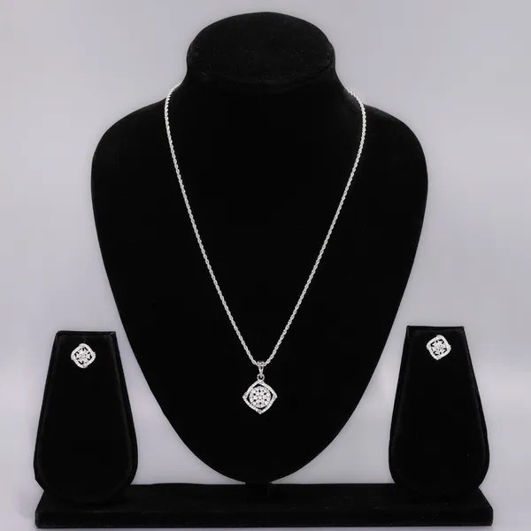 White_Mist_AAA_Grade_American_Diamond_Pendant_And_Earring_Rhodium_Plating_Set_For_Women