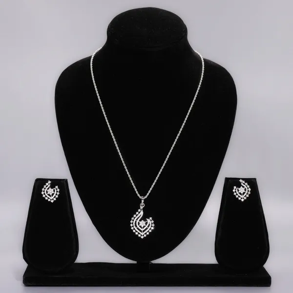 White_Mist_AAA_Grade_American_Diamond_Pendant_And_Earring_Rhodium_Plating_Set_For_Women