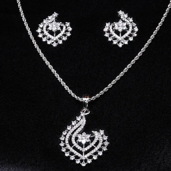White_Mist_AAA_Grade_American_Diamond_Pendant_And_Earring_Rhodium_Plating_Set_For_Women