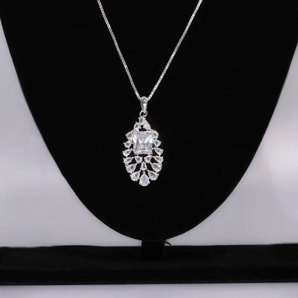 White_Miss_AAA_Grade_American_Diamond_Pendant_And_Earring_Rhodium_Plating_Set_For_Women