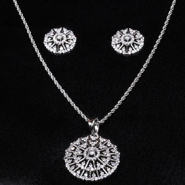 White_Round_Mist_AAA_Grade_American_Diamond_Pendant_And_Earring_Rhodium_Plating_Set_For_Women