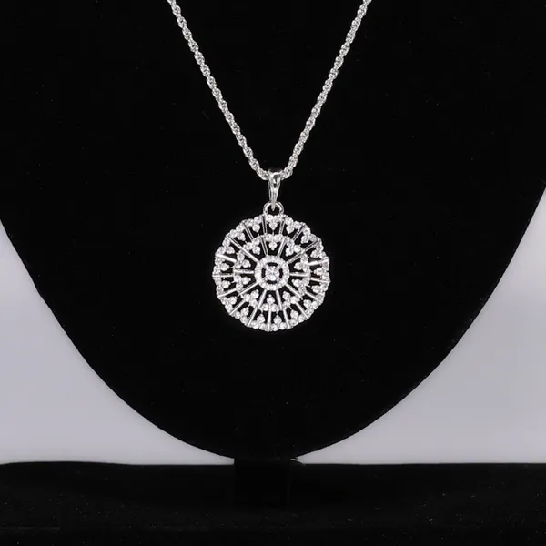 White_Round_Mist_AAA_Grade_American_Diamond_Pendant_And_Earring_Rhodium_Plating_Set_For_Women
