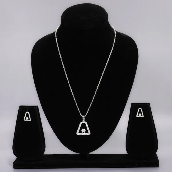 White_Mist_AAA_Grade_American_Diamond_Pendant_And_Earring_Rhodium_Plating_Set_For_Women