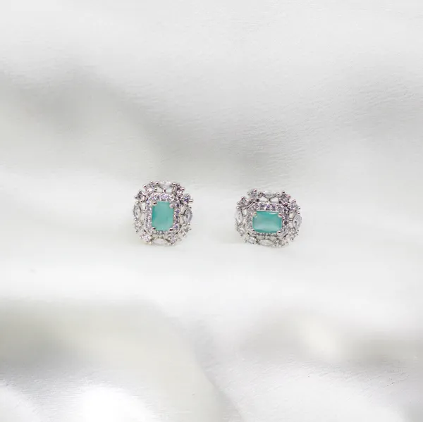 Silver_&_Teal_Green_Classic_Solitaire_American_Diamond_Stud_Earrings__For_Women