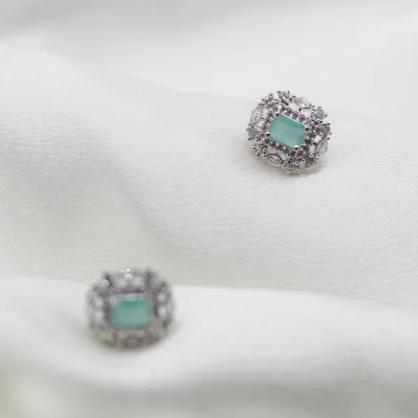 Silver_&_Teal_Green_Classic_Solitaire_American_Diamond_Stud_Earrings__For_Women