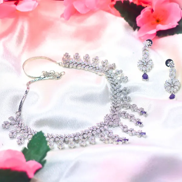 Silver_&_Purple_Delicate_Purple_American_Diamond_Necklace_&_Earring_Set__For_Women