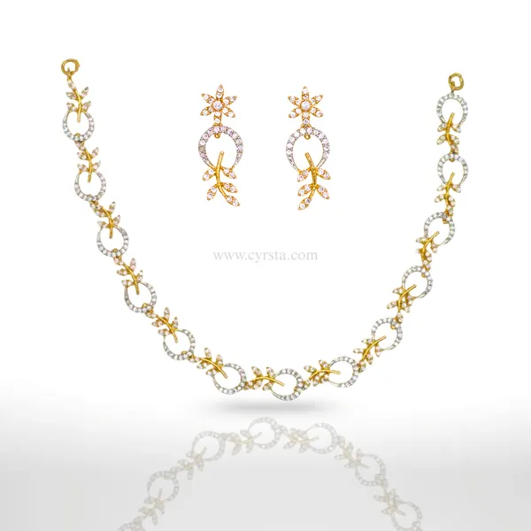 Gold_&_Silver_Golden_Petal_Perfection_American_Diamond_Necklace_&_Earring_Set__For_Women