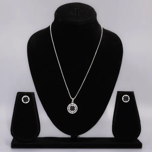 Silver_&_Black_Black_Diamond_AAA_Grade_American_Diamond_Pendant_&_Earring_Rhodium_Plating_Set
