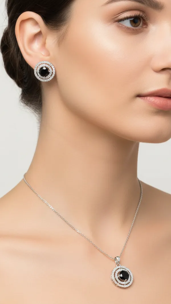Silver_&_Black_Black_Diamond_AAA_Grade_American_Diamond_Pendant_&_Earring_Rhodium_Plating_Set