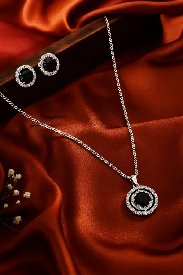 Silver_&_Black_Black_Diamond_AAA_Grade_American_Diamond_Pendant_&_Earring_Rhodium_Plating_Set
